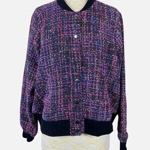 Torrid Pink & Blue Boucle Snap Front Varsity Bomber Jacket Sz 1/14-16/1X